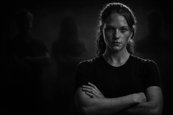 Meisje staat voor drie trainers waar ze uit kan kiezen