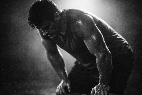 Man die bezweet uitrust na het sporten