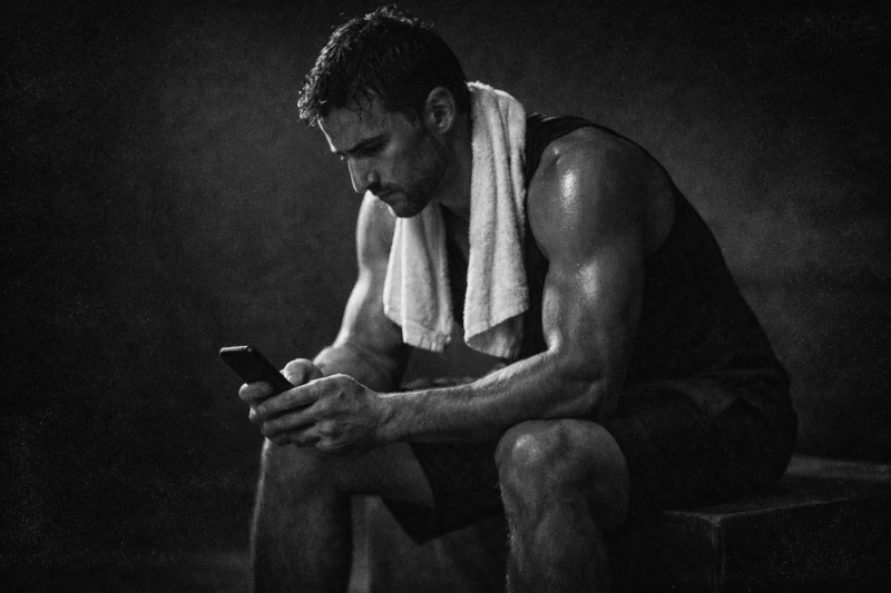 Man checkt sportschema op smartphone bij de Werf